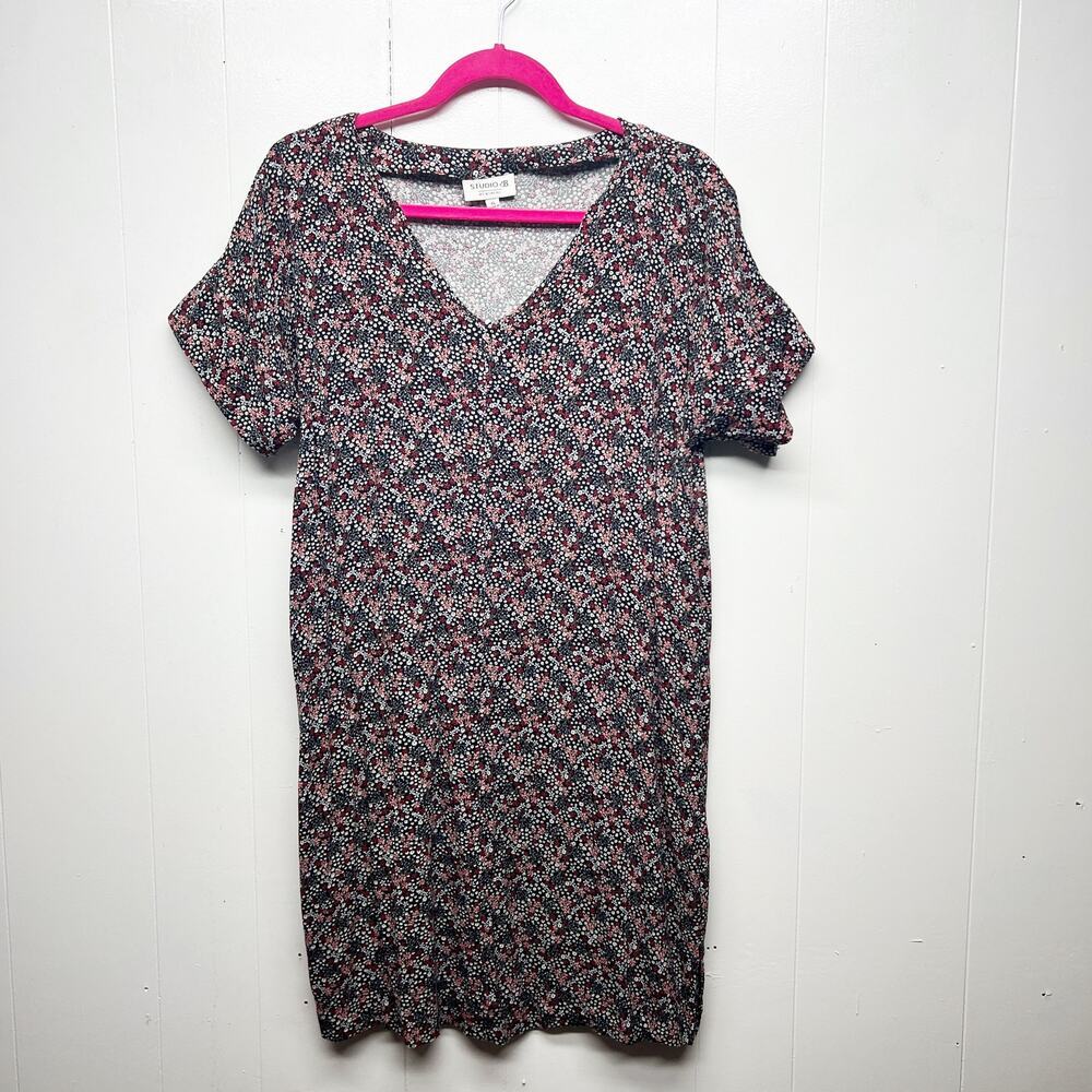 Studio B Bobeau 90s Inspired Short Sleeve Floral Tunic Shift Dress Size Large